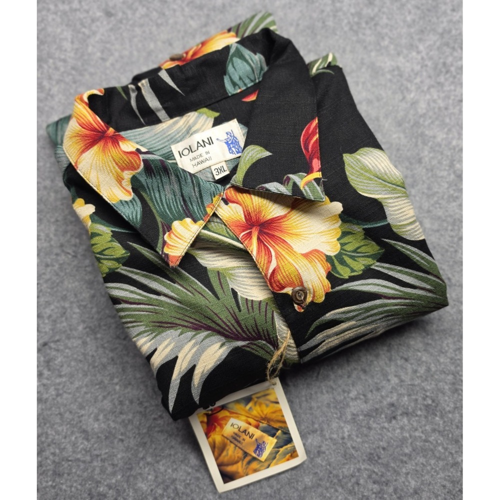 Iolani Mens  3XL Tropical Floral Short Sleeve Hawaiian Shirt Black Floral USA